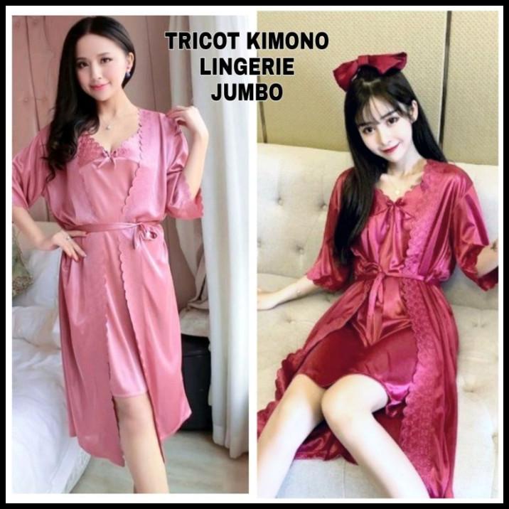 Jual Baju Tidur Kimono Lingerie Sexi 2In1 Jumbo Tricot Satin Import