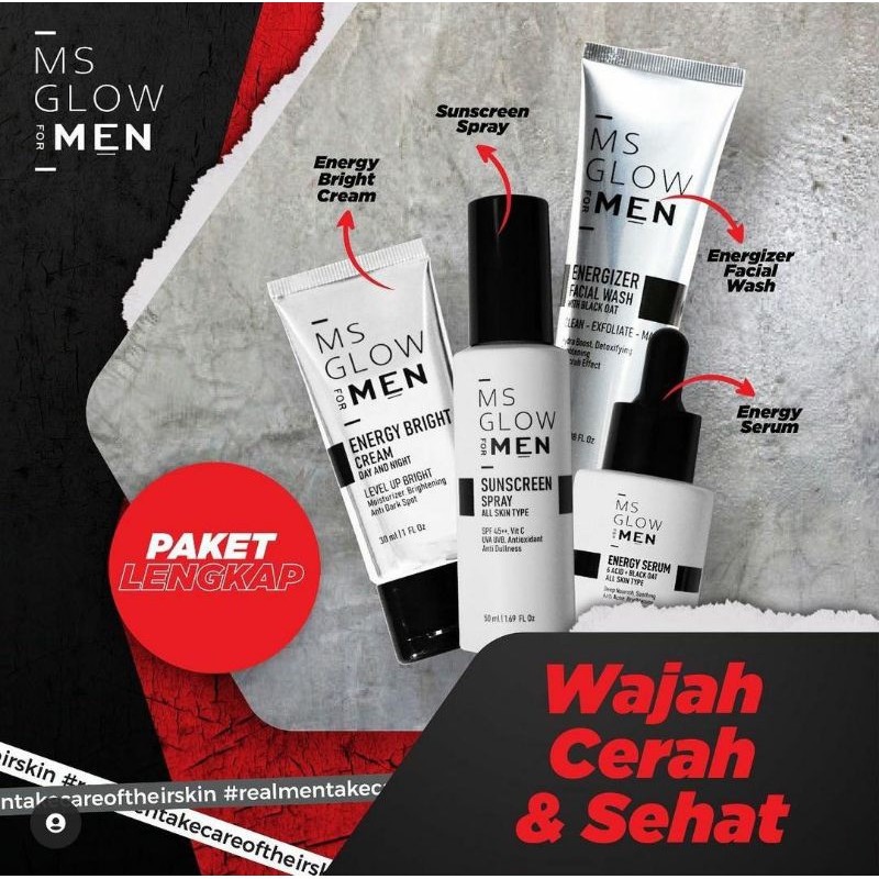 Jual Paket Wajah Ms Glow Men Original Bonus Pouch Free Gift