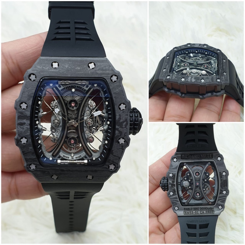 Jual Promo Jam Tangan Richard Mille Body Carbon Full Black Tali