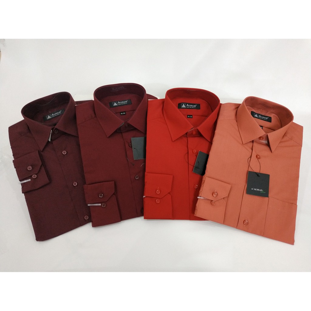 Jual Kemeja Alisan Polos Lengan Panjang Regular Fit Merah Maroon