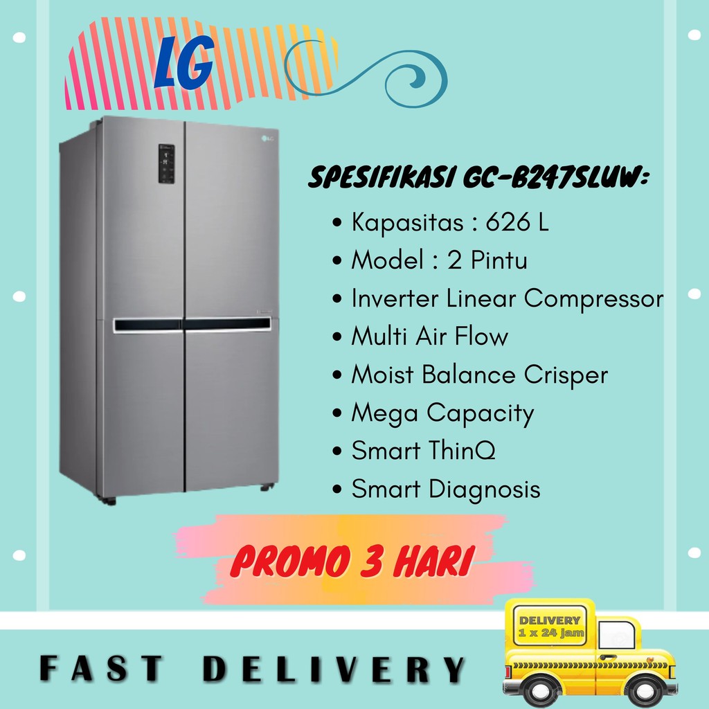 Jual Lg Kulkas Side By Side Pintu Gc B Sluw Liter Inverter