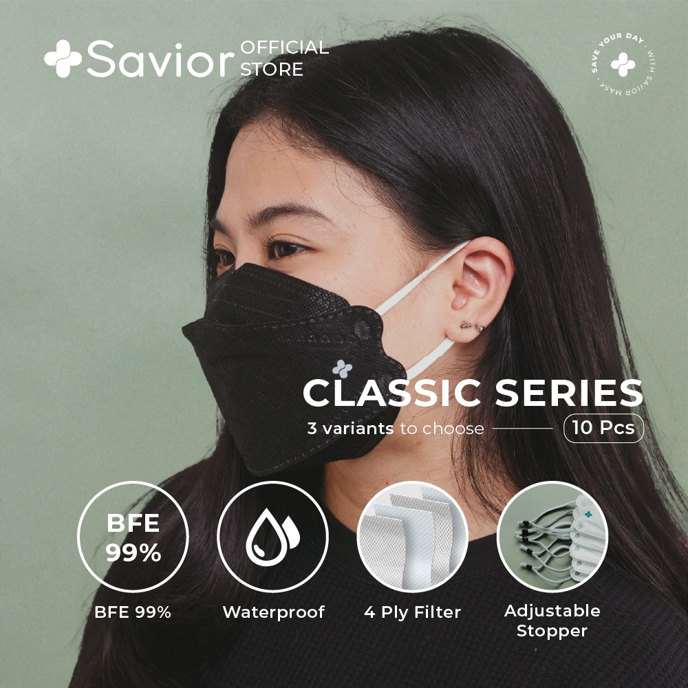 Jual Masker Medis Savior Classic Black Series KF94 1 Box 10Pcs