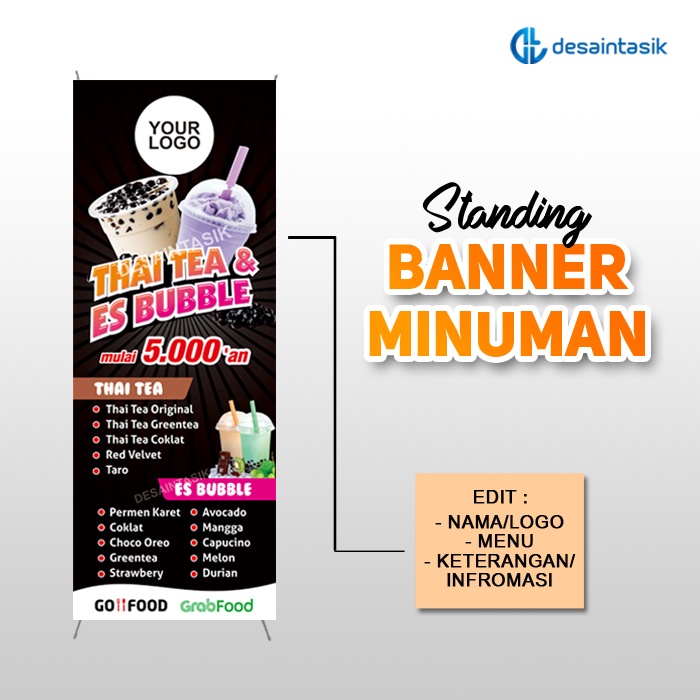 Jual Banner Minuman Thai Tea Boba Mojito Es Bubble Uk X Cm