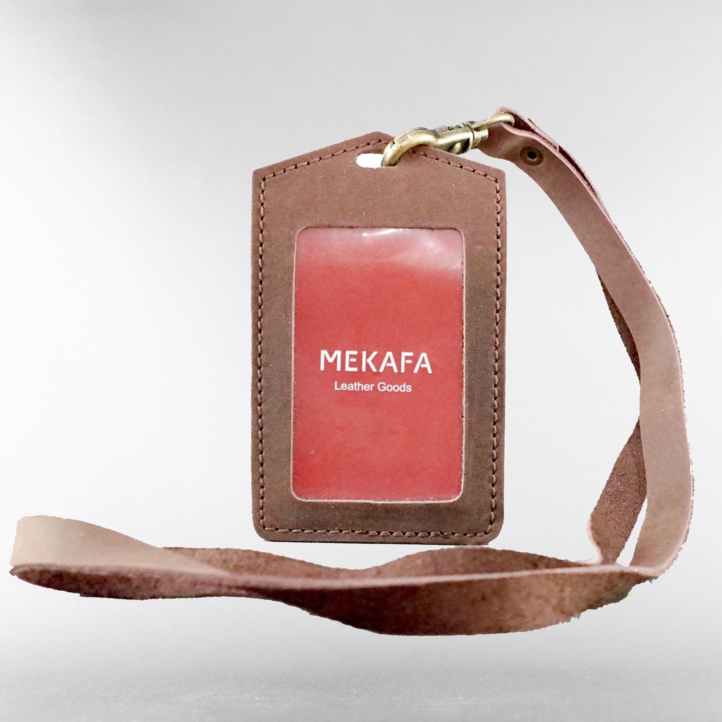 Jual Mekafa Facard Dark Brown Gantungan Id Card Holder Name Tag Kulit