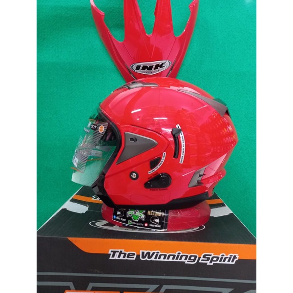 Jual Helm Ink T Max Solid Red Glosy Double Visor Shopee Indonesia