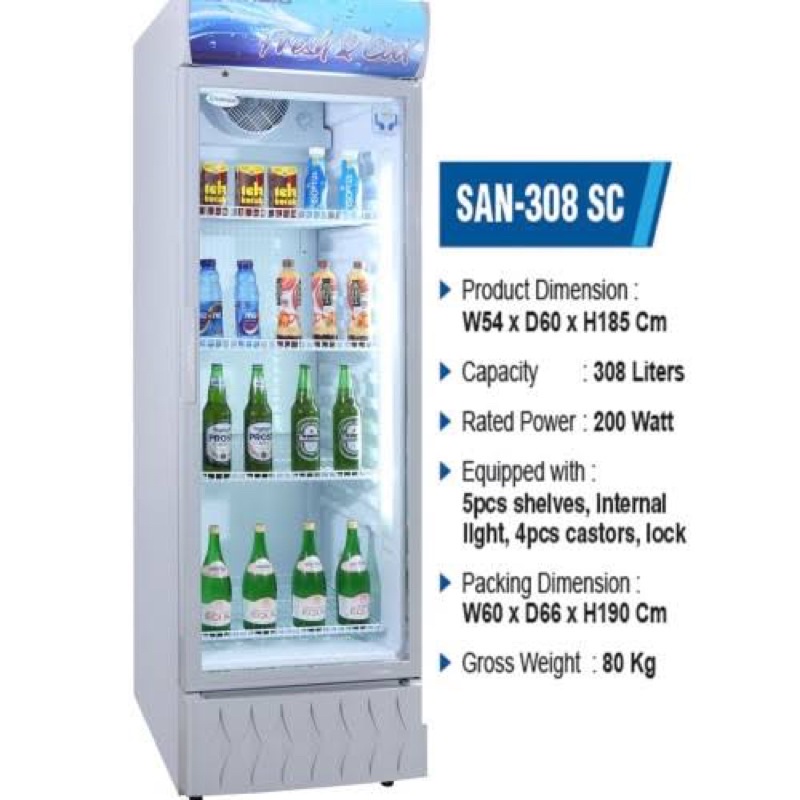 Jual SANSIO Showcase Display Cooler 308 Liter SAN 308SC Shopee