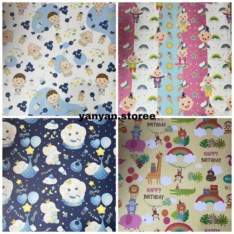 Jual Kertas Kado Sansan Wawa Doff Jumbo Isi Lembar Unicorn Garis