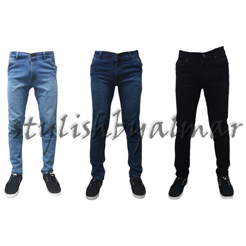 Jual Celana Jeans Pria Slimfit Pensil Skinny Cowok Pria Hitam Pekat