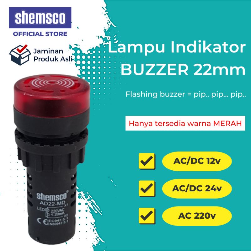 Jual LED 220v 24v 12v Flashing Buzzer 22mm Lampu Indikator Alarm AD22