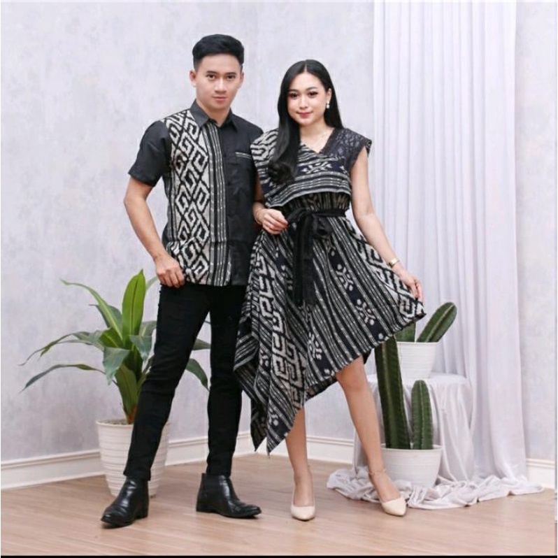 Jual Set Couple Siera Tenun Sarimbit Batik Dress Ivory Seragam