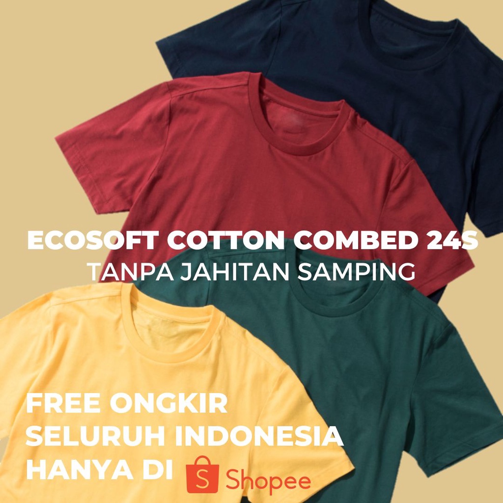 Jual Kaos Polos Ecosoft Cotton Combed 24s Tanpa Jahitan Samping