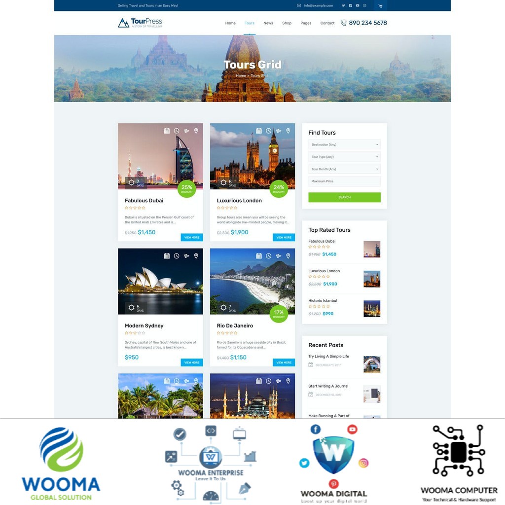 Jual Wordpress Template Tourpress Travel Booking Theme Wp Wooma