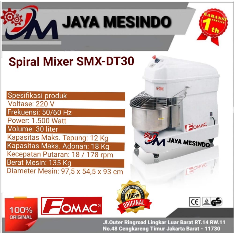 Jual Mesin Pengaduk Adonan Spiral Mixer SMX DT30 FOMAC Shopee Indonesia