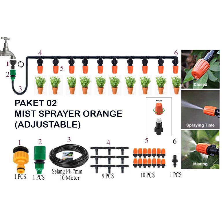 Jual Paket Misting Sprayer 10 Titik Selang 7 Mm Orange Adjustable