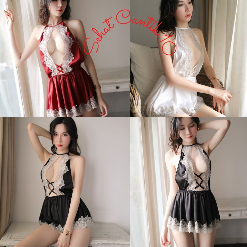 Jual Set Lingerie G String Seksi Model Lace V Short Skirt Nightdress