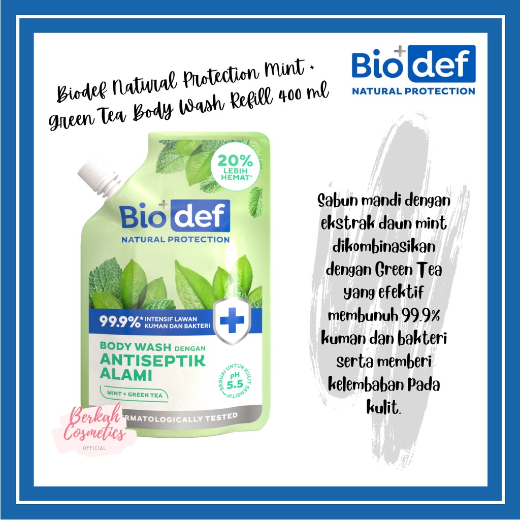 Jual Biodef Natural Protection Mint Green Tea Body Wash Refill Ml