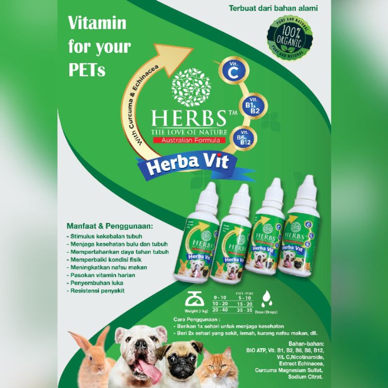 Jual Herbs Vita Plus 30ml Vitamin Kucing Anjing Kelinci Dan Burung