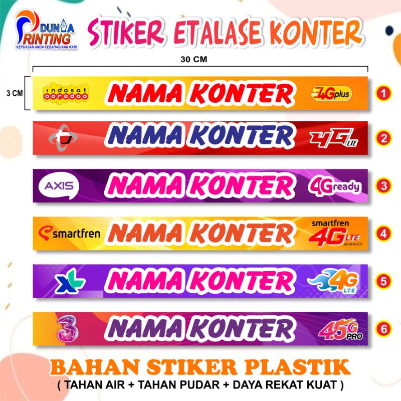 Jual Stiker Konter Etalase Custom Nama Size 30X3 CM Isi 15 Pcs