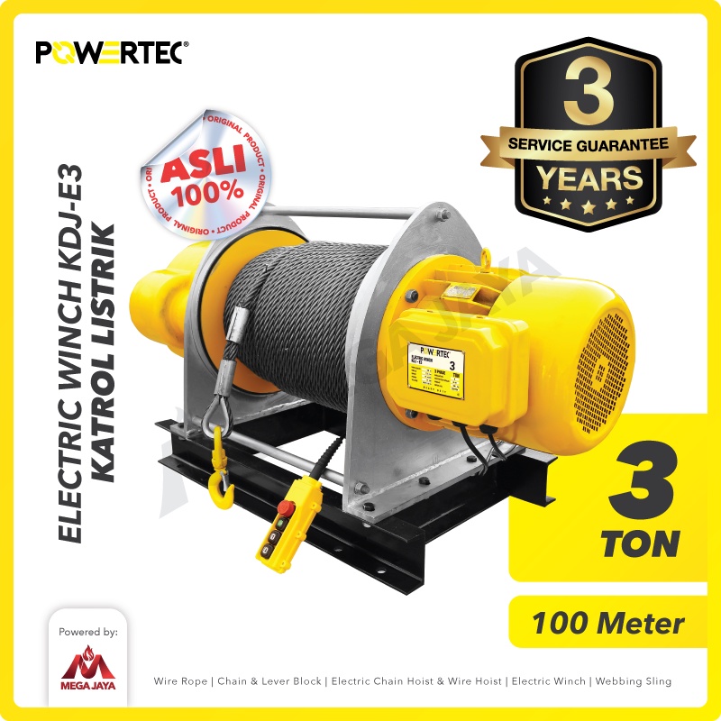 Jual POWERTEC Electric Winch Hoist 3 Ton X 100 Meter 3 Phase KDJ E3