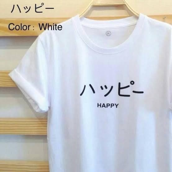 Jual Kaos Baju Combed S Distro Happy Kanji Jepang Polos Custom