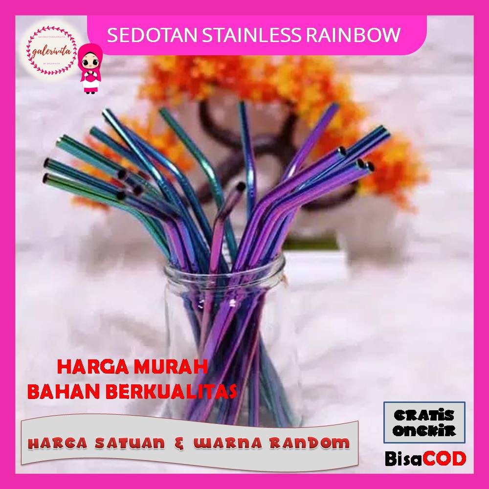 Jual Sedotan Stainless Steel Straw Rainbow Model Bengkok Sedotan