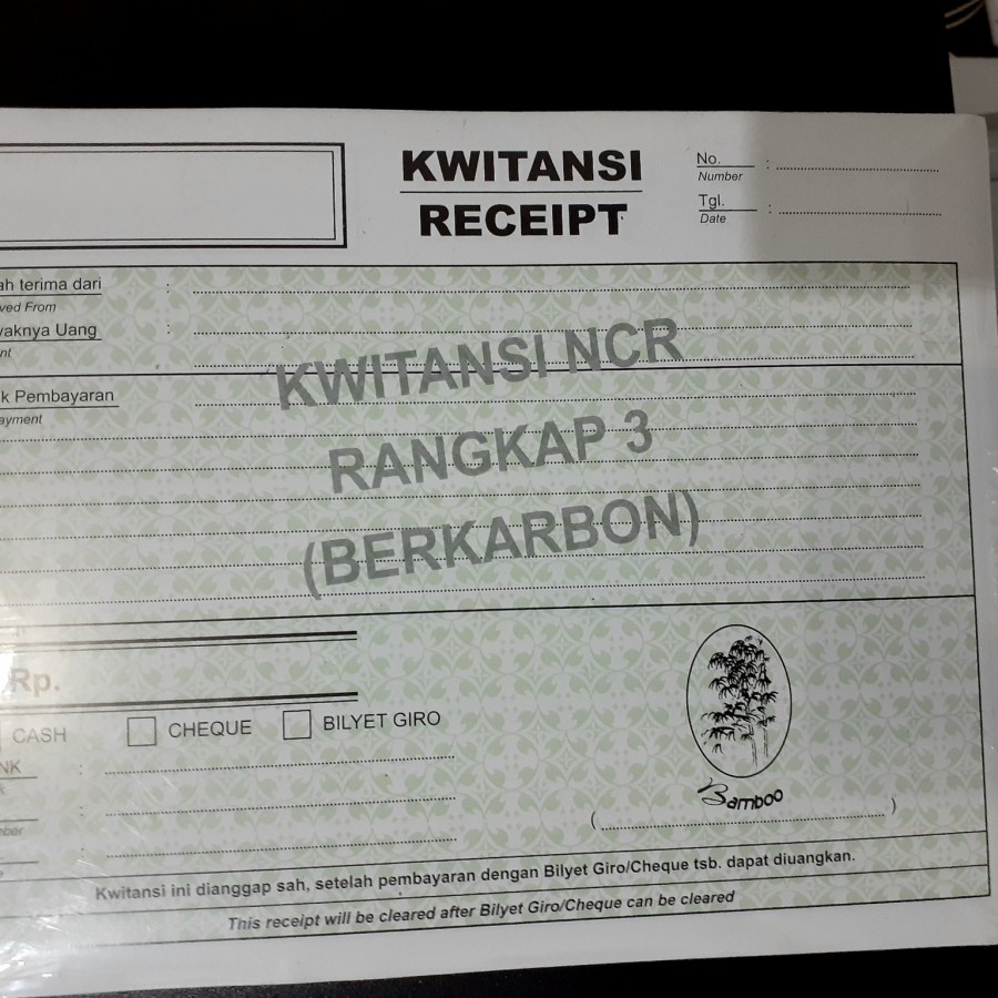 Jual Kwitansi Rangkap 3 Atau 3 Ply NCR Berkarbon Bamboo 1Buku Saja