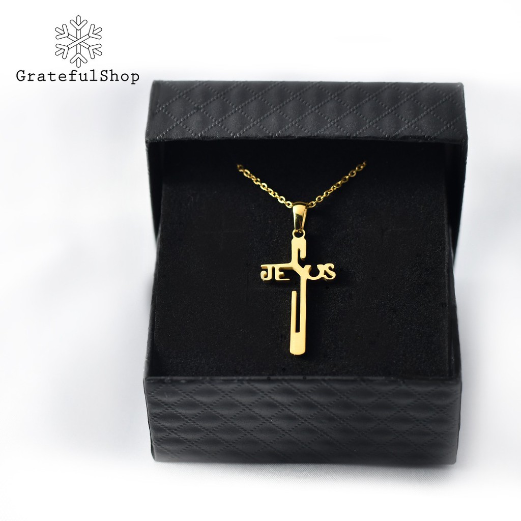 Jual Grateful Kalung Salib Jesus GOLD PREMIUM EDITION STAINLESS