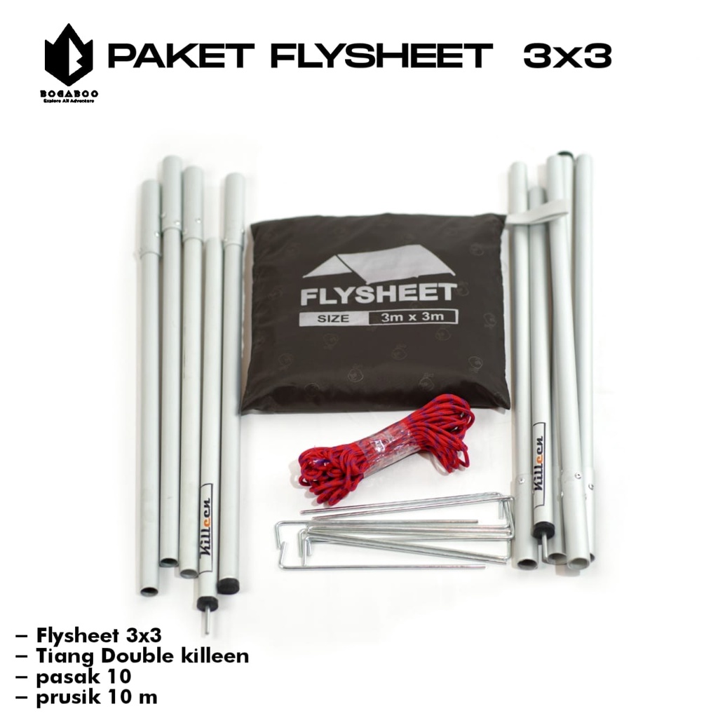 Jual COD PAKET BIVAK SET Tiang DOUBLE Killeen Flysheet 3X3 Tali