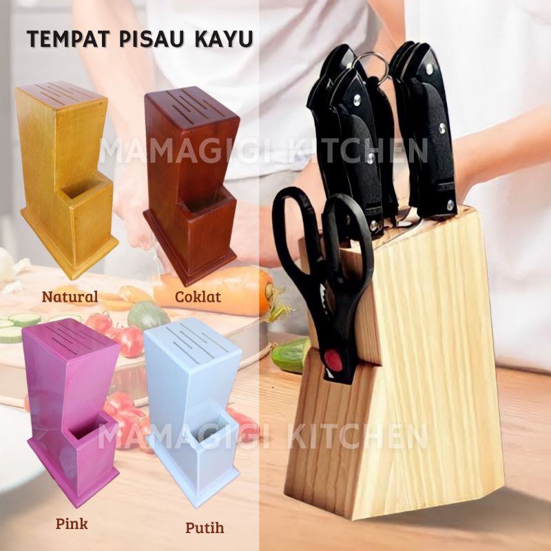 Jual Tempat Pisau Dapur Bahan Kayu Rak Set Pisau Dapur Aesthetic