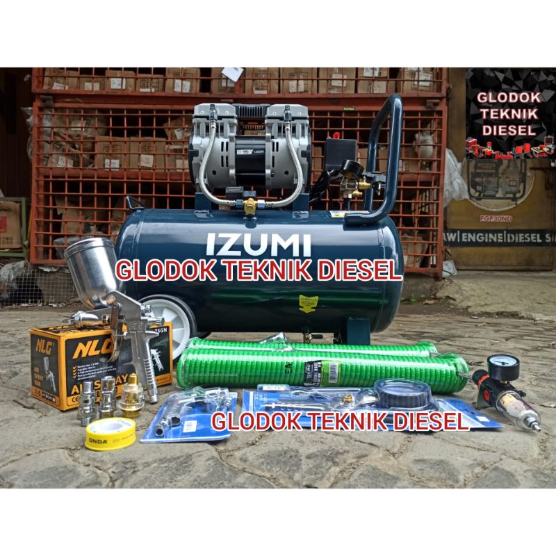 Jual PAKET SUPER KOMPLIT Kompressor Oilless Silent Izumi 1 75HP 50L