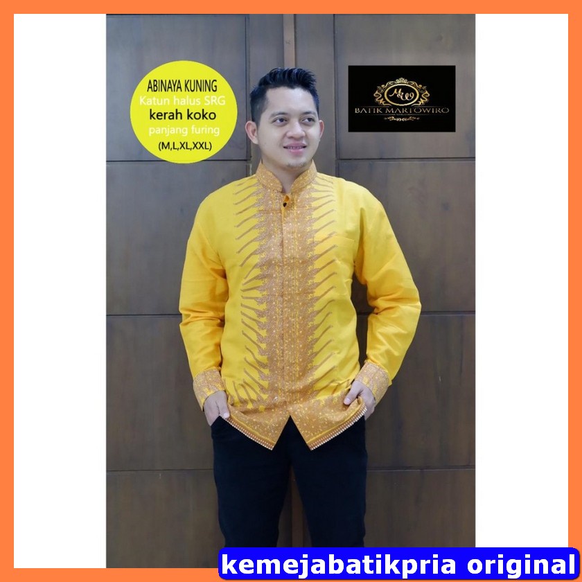 Jual Batik Warna Kuning Kerah Koko Kemeja Batik Pria Baju Atasan Pria