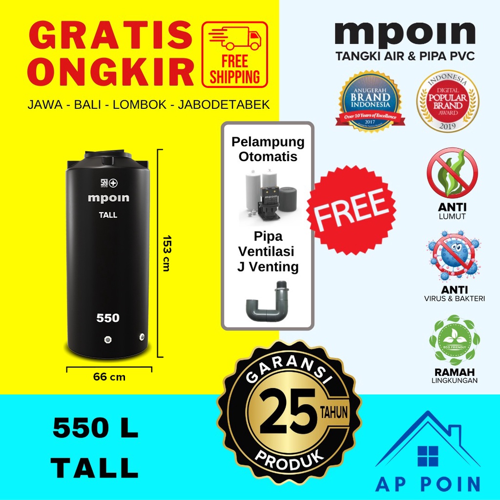 Jual Tangki Tandon Toren Air Mpoin Tall L Ramping Hemat Ruang