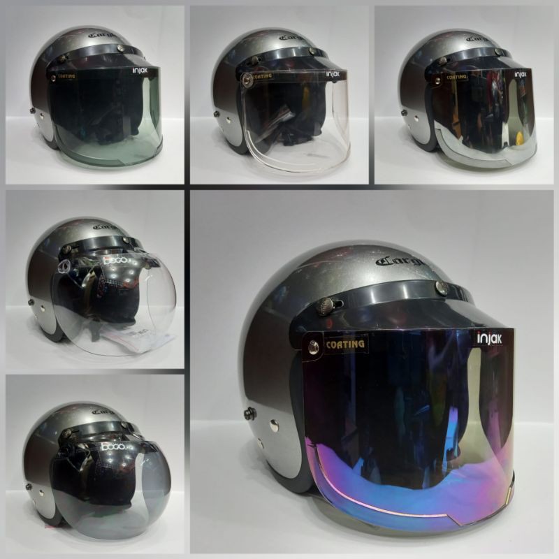 Jual HELM CARGLOSS CFM POLOS SILVER GLOSSY SET KACA CEMBUNG DAN DATAR