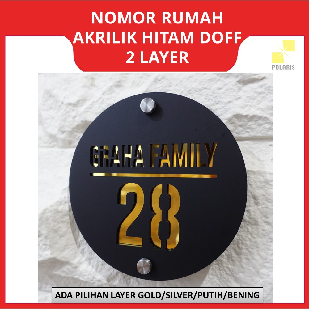 Jual Nomor Rumah Akrilik Modern Hitam Doff Layer Papan No Rumah