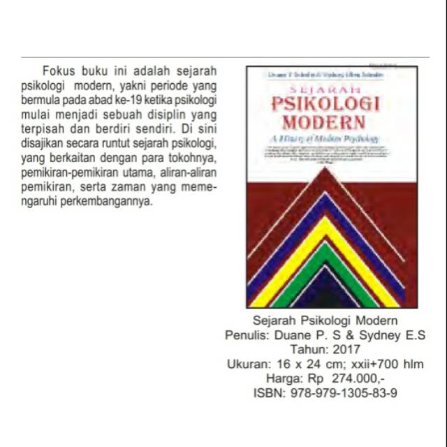 Jual Sejarah Psikologi Modern Duane P S Dan Sydney E S Ori Shopee