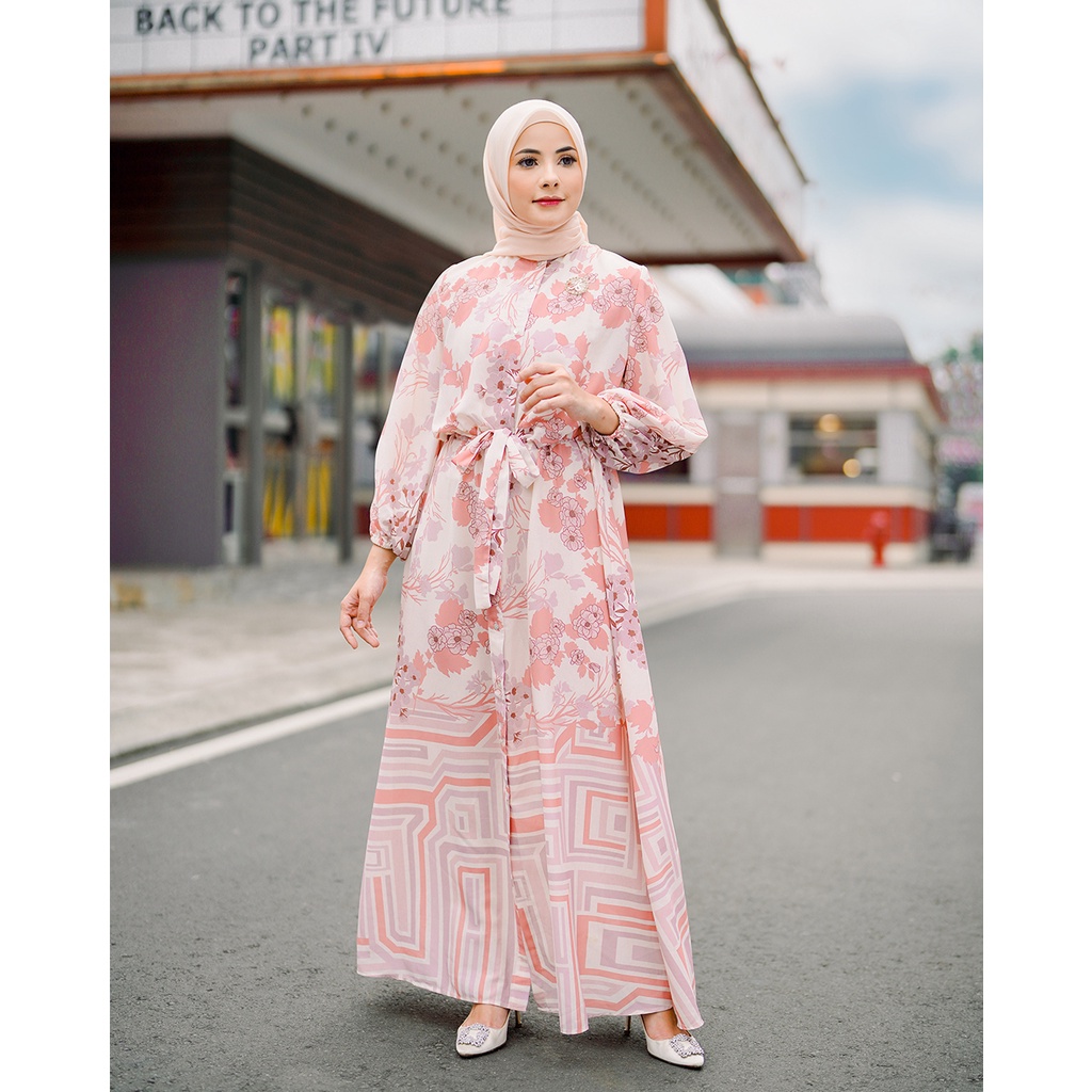 Jual ARSSCARF Amidala Long Dress With Belt Cream Shopee Indonesia