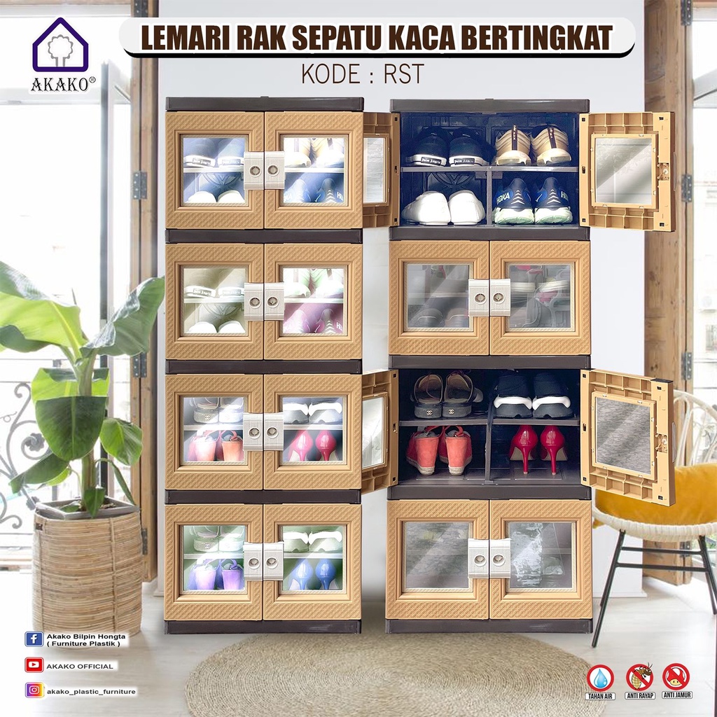 Jual AKAKO LEMARI PLASTIK SERBAGUNA RAK SEPATU KACA LEMARI SEPATU