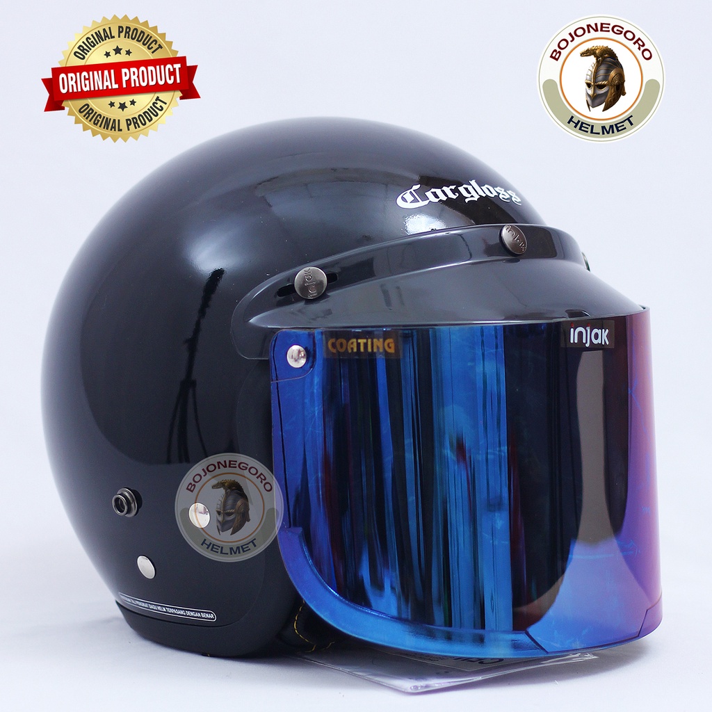 Jual Helm Cargloss CFM Retro Helm Half Face Original Black Glossy