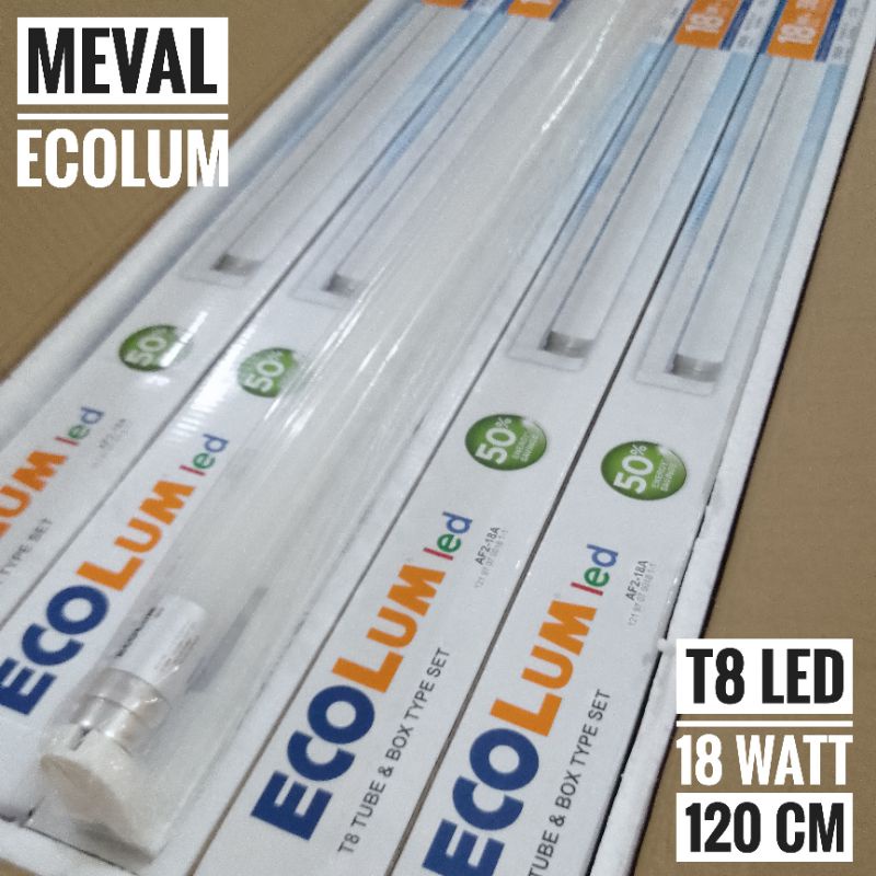 Jual 1 Set Lampu TL LED T8 Kap 18 Watt 18w MEVAL Ecolum 120cm SNI