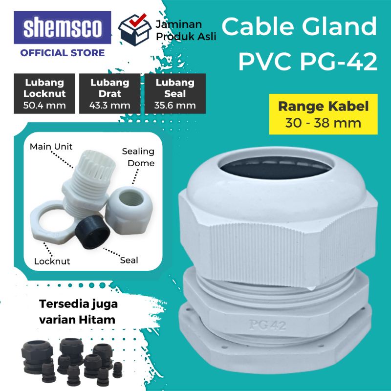 Jual PVC Cable Gland 30mm 38mm PG 42 Putih Hitam Connector Kabel