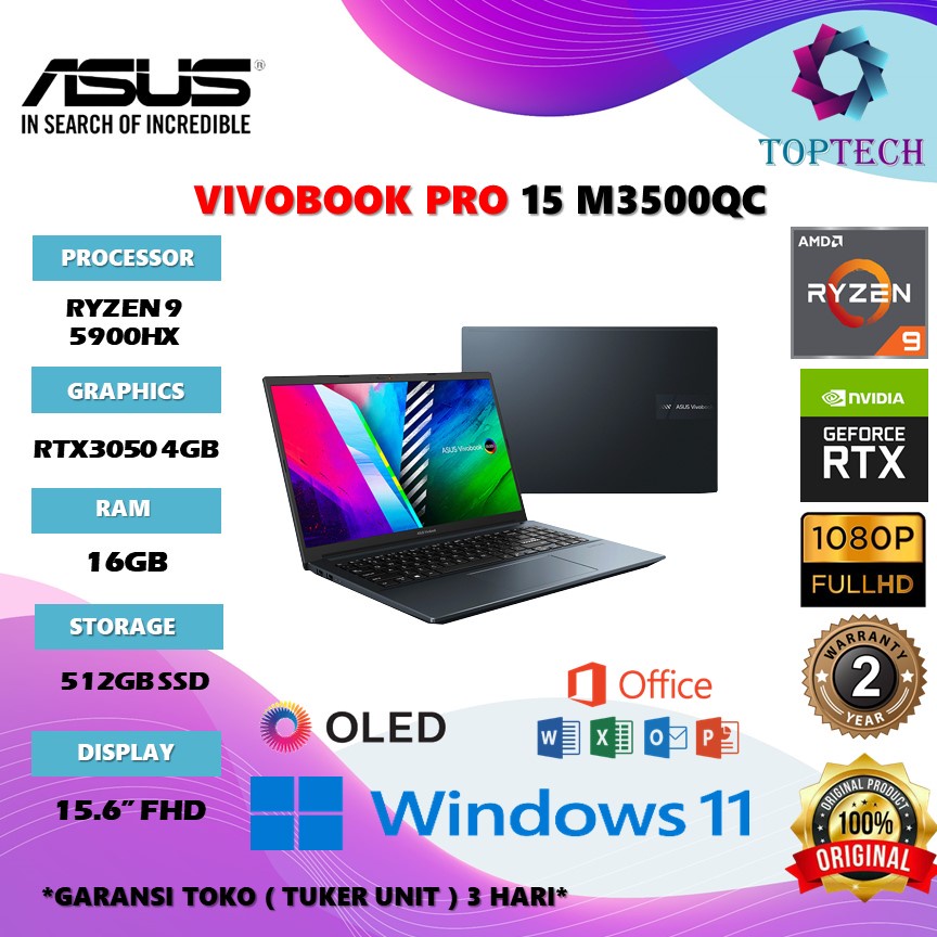 Jual Laptop Asus Vivobook Pro M Qc Oled Rtx Gb Ryzen