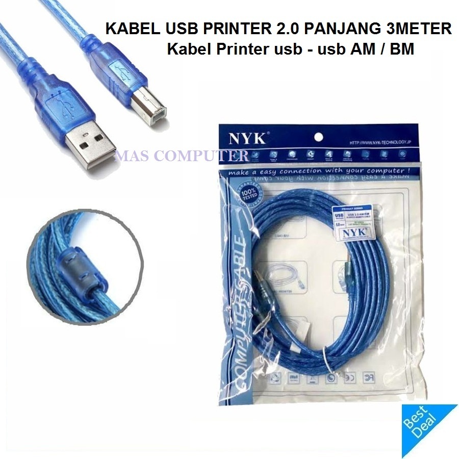 Jual NYK Kabel Usb Printer Panjang 3Meter Kabel Usb Printer Panjang 3