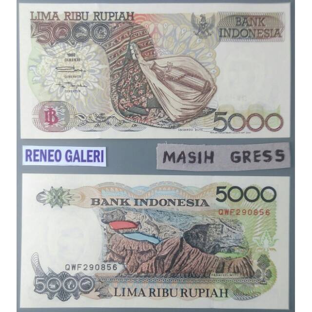 Jual Gress Mulus Rp 5 000 Rupiah Tahun 1992 Sasando Rote Uang 5000