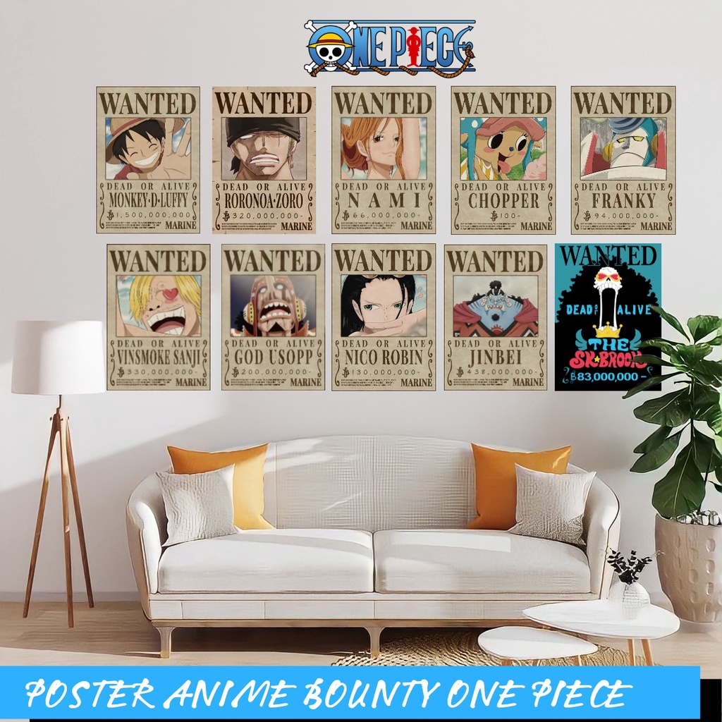 Jual One Piece Anime Poster Bounty Wanted One Piece Full Kru MUGIWARA