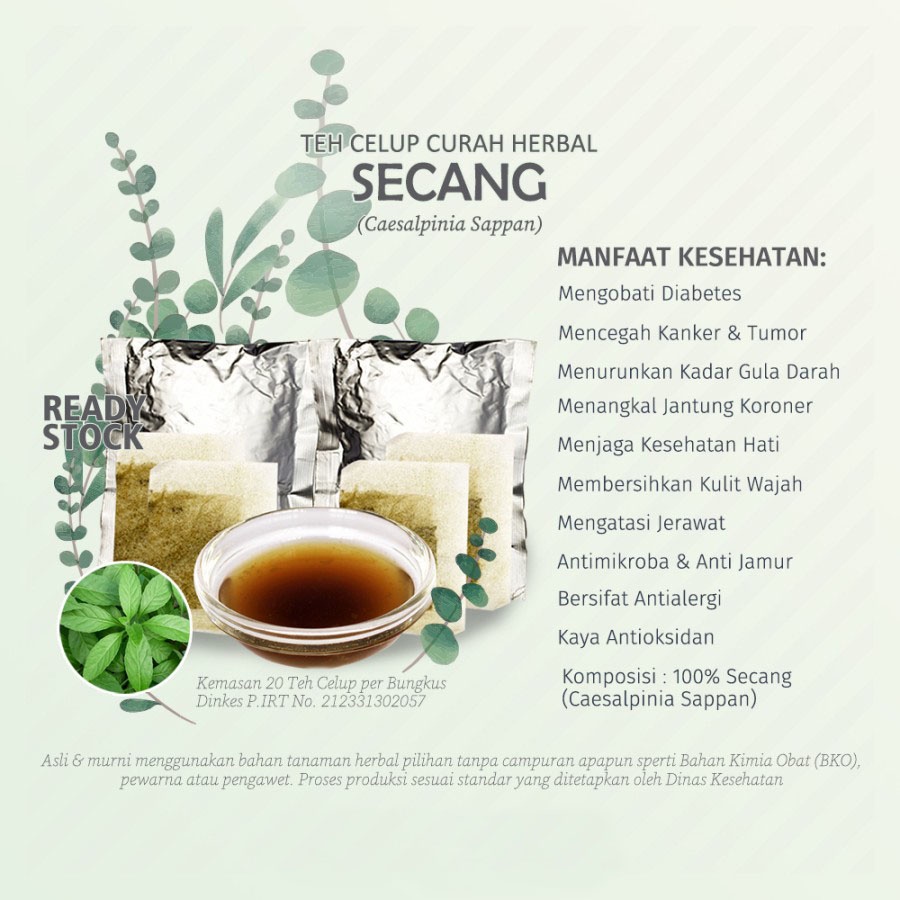 Jual Teh Celup Herbal Secang Caesalpinia Sappan Untuk Antioksidan