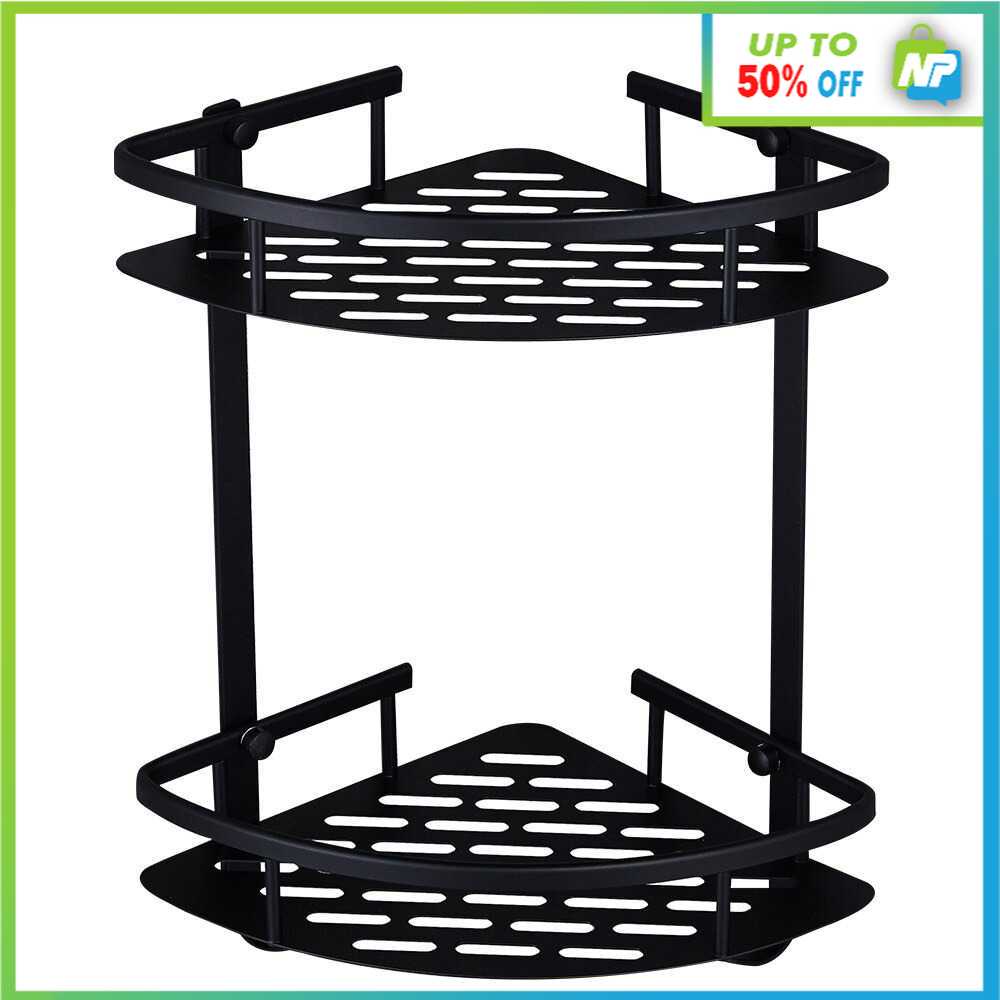 Jual Rak Kamar Mandi Sudut Stainless Hitam Rak Pojok Toilet Aluminum