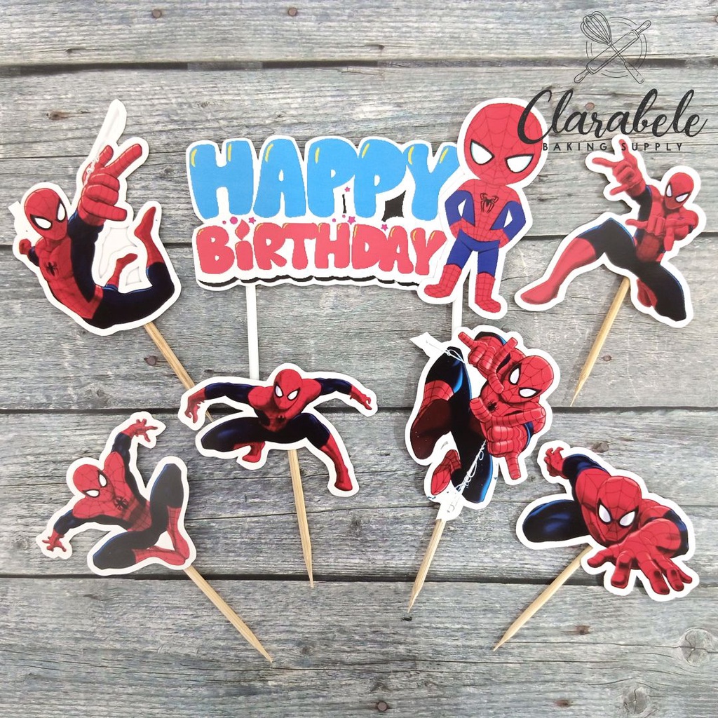 Jual Cake Topper Kertas Spiderman Hiasan Kue Spiderman Tusukan Kue