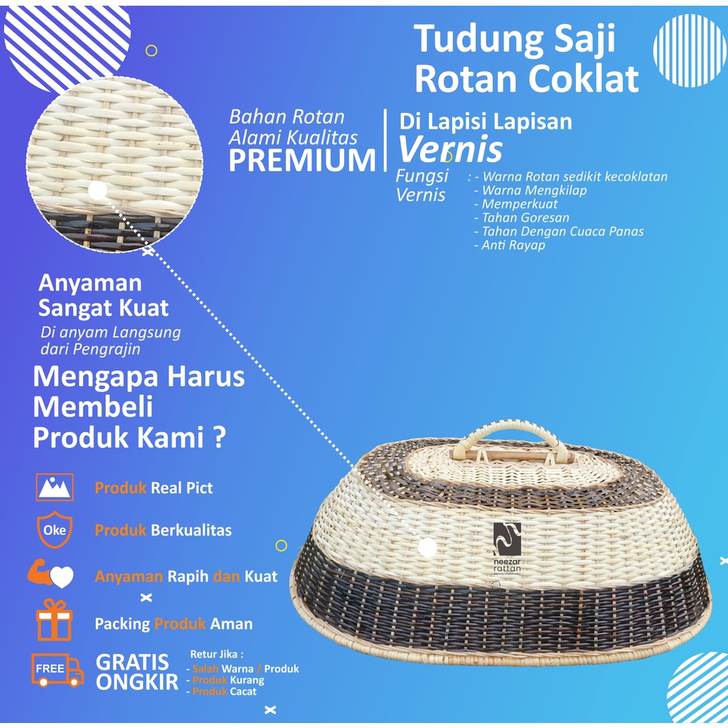 Jual Tudung Saji Penutup Makanan Rotan Unik Kulit Coklat Shopee Indonesia