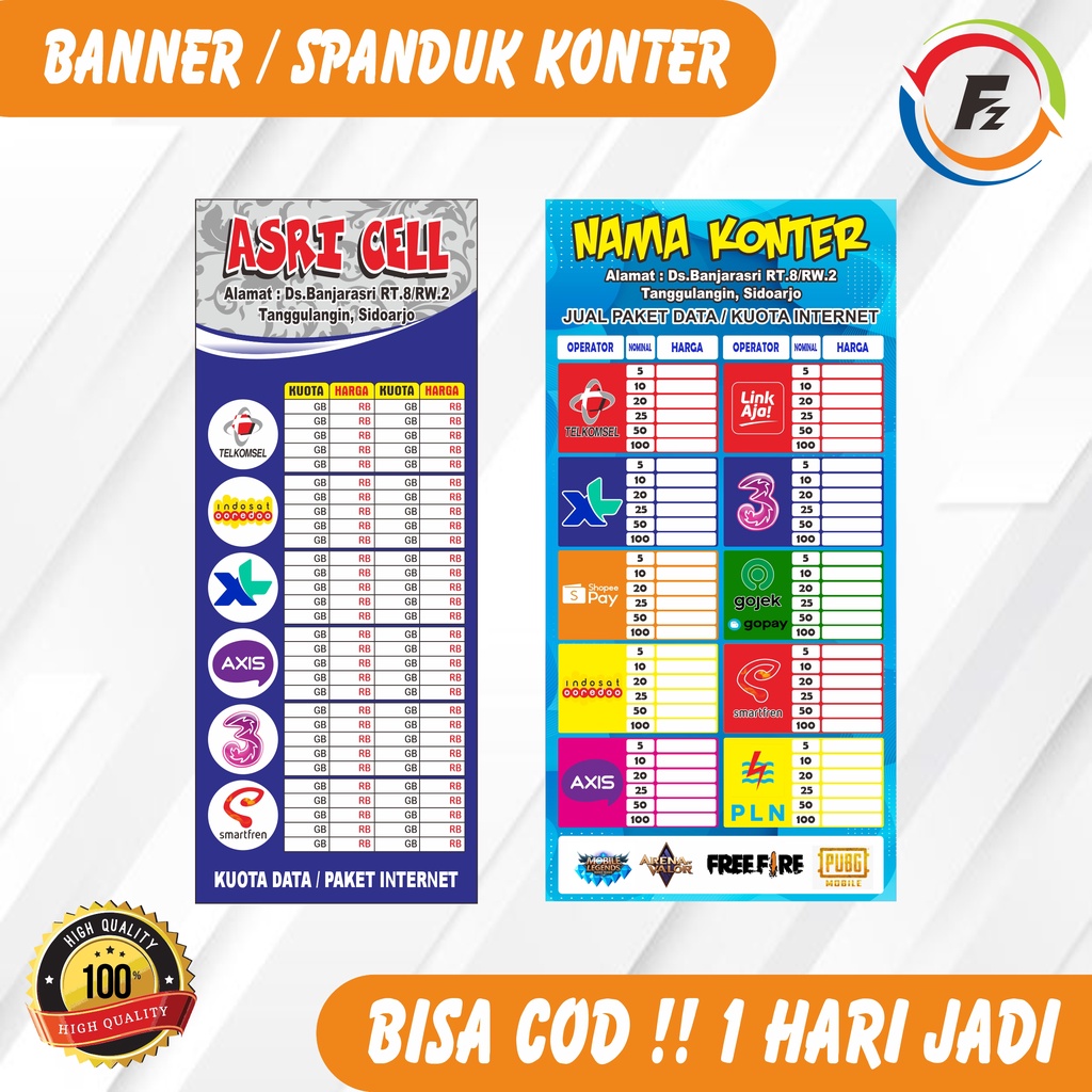 Jual Spanduk Konter Kuota Banner Jual Pulsa Baligho Daftar Harga Satu