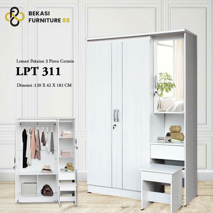 Jual Lemari Pakaian 3 Pintu Kaca Lunar LPT 311 Shopee Indonesia